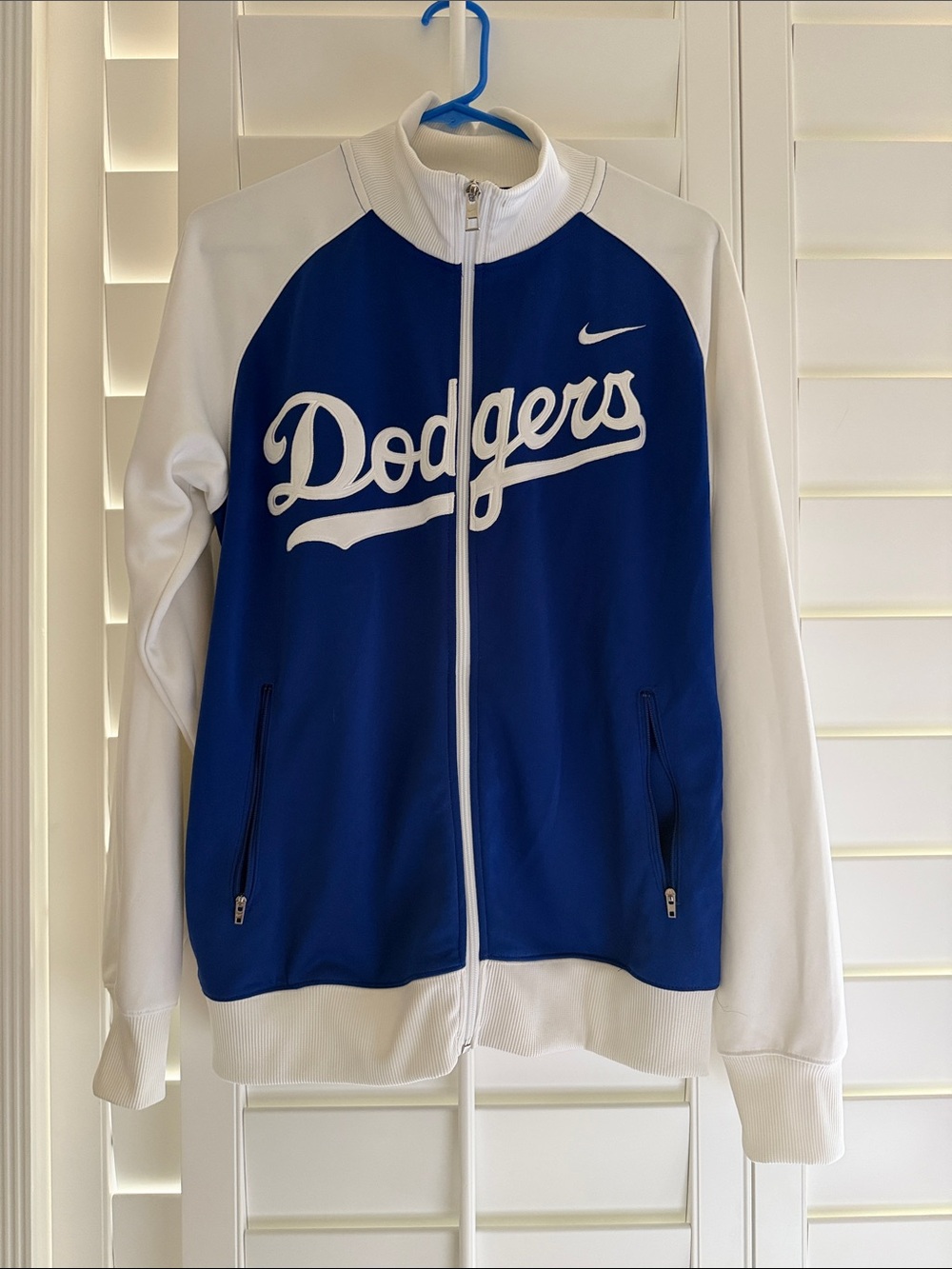 Unisex Nike Dodgers Blue and White Bomber Jacket
